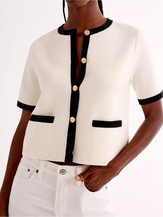 Abercrombie & Fitch Sweaters - Abercrombie & Fitch Cream Short-Sleeve Cardigan with Black Trim